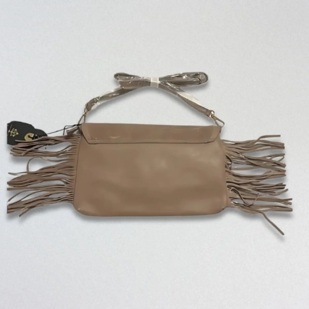 Moda Luxe “Natural Solstice” Taupe Suede & Faux-Leather Fringe Crossbody Bag NWT